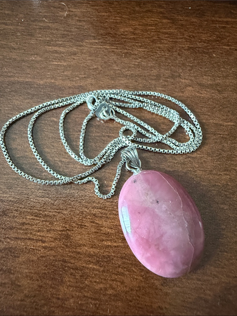 Vintage 925 sterling silver necklace with natural pink gemstone - Picture 4 of 11